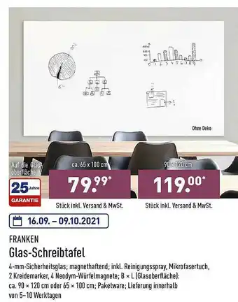 Aldi Nord Franken Glas-schreibtafel Angebot