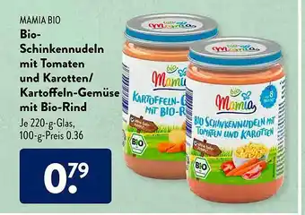 Aldi Süd Mamia Bio Bio-schinkennudeln Mit Tomaten Und Karotten Oder Kartoffeln-gemüse Mit Bio-rind Angebot