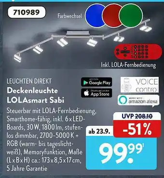 Aldi Süd Leuchten Direkt Deckenleuchte Lolasmart Sabi Angebot