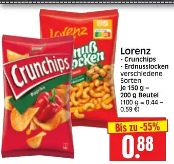 Edeka Herkules Lorenz Crunchips oder Erdnusslocken 150/175/200g Angebot