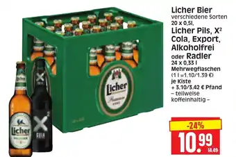 Edeka Herkules Licher Bier oder Licher Pils, X2 Cola, Export, Alkoholfrei oder Radler Angebot