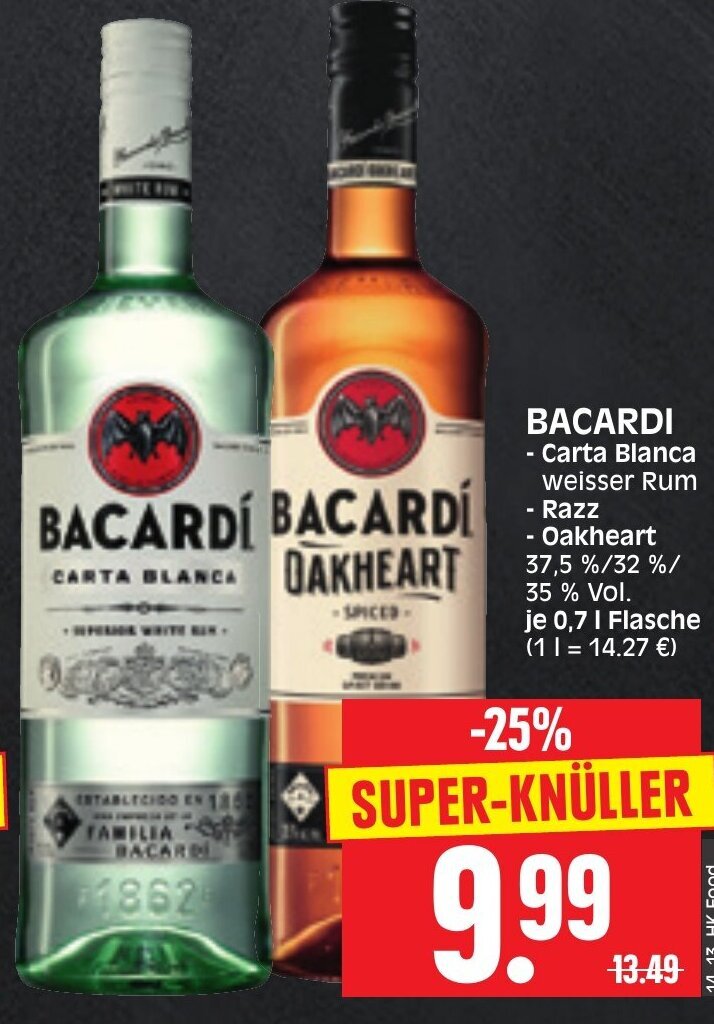 Bacardi Carta Blanca oder Oakheart 0,7L Angebot bei Edeka Herkules