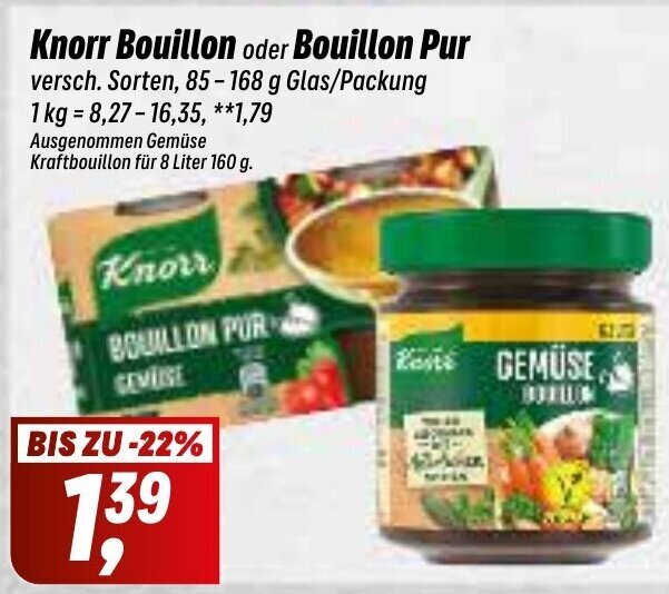 Knorr Bouillon oder Bouillon Pur versch. Sorten, 85168 g Angebot bei