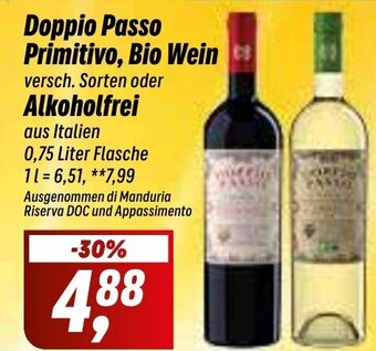 Simmel Doppio Passo Primitivo, Bio Wein versch. Sorten oder Alkoholfrei 0,75 L Angebot