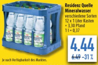 diska Residenz Quelle Mineralwasser 12x1 Liter Kasten Angebot