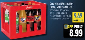 diska Coca-Cola, Mezzo Mix, Fanta, Sprite oder Lift 12 x 1 Liter Kasten Angebot