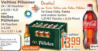 Klaas und Kock Veltins Pilsener oder Helles Pülleken 24x0,33/20x0,5 L Angebot