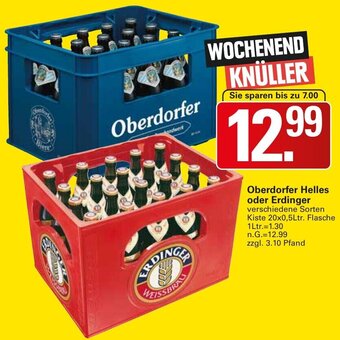 WEZ Oberdorfer Helles oder Erdinger Kiste 20x0,5Ltr. Flasche Angebot