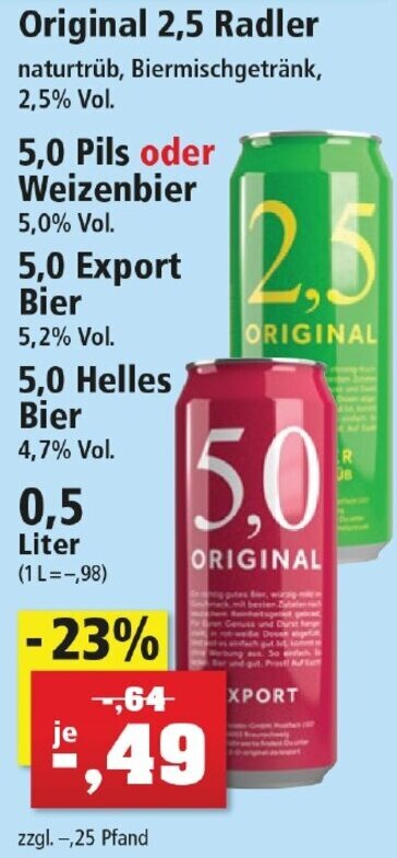 Original 2,5 Radler, 5,0 Pils oder Weizenbier 0,5 Liter Angebot bei ...
