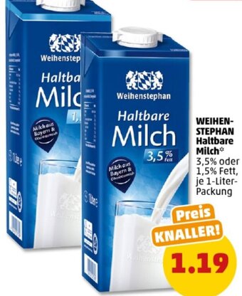 PENNY WEIHENSTEPHAN Haltbare Milch 1 Liter Packung Angebot