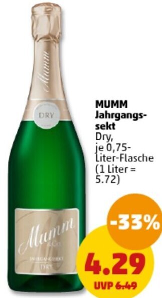 PENNY MUMM Jahrgangssekt 0,75 Liter Flasche Angebot