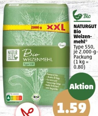 PENNY NATURGUT Bio Weizenmehl 2000 g Packung Angebot