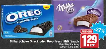 Hit Milka Schoko Snack oder Oreo Fresh Milk Snack 120-128g Angebot