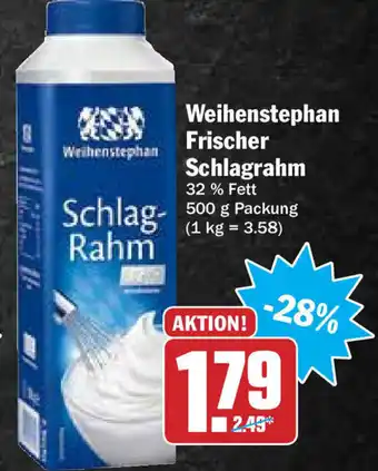 Hit Weihenstephan Frischer Schlagrahm 500g Angebot