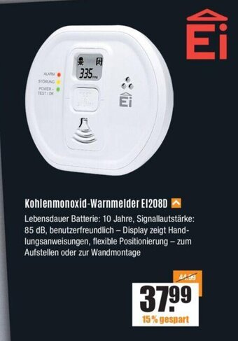 V Baumarkt Ei Kohlenmonoxid-Warnmelder E1208D Angebot