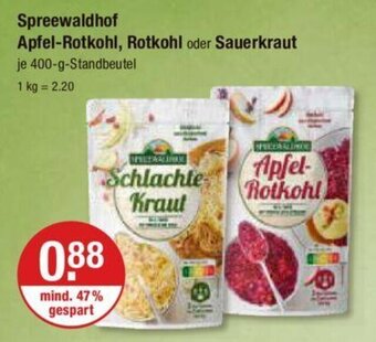 V Markt Spreewaldhof Apfel-Rotkohl, Rotkohl oder Sauerkraut je 400-g-Standbeutel Angebot