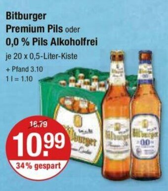 V Markt Bitburger Premium Pils oder 0,0 % Pils Alkoholfrei 20*500ml Angebot