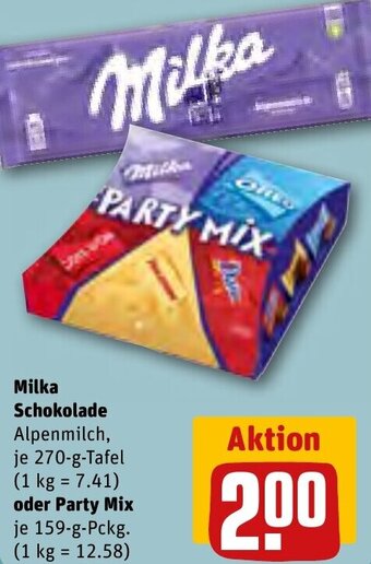 REWE Milka Schokolade 270 g Tafel oder Party Mix 159 g Pckg. Angebot