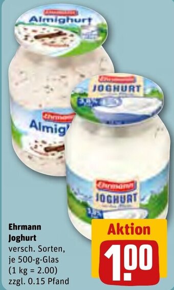 REWE Ehrmann Joghurt 500 g Glas Angebot