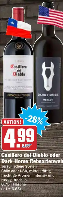 Hit Casillero del Diablo oder Dark Horse Rebsortenweine 0,75L Angebot