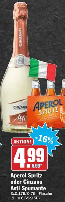 Hit Aperol Spritz oder Cinzano Asti Spumante 3x0,175L/0,75L Angebot