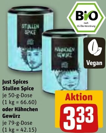 REWE Just Spices Stullen Spice 50-g-Dose oder Hähnchen Gewürz 79 g Dose Angebot