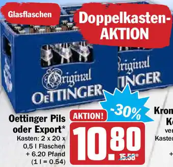 Hit Oettinger Pils oder Export 2x20x0,5L Angebot