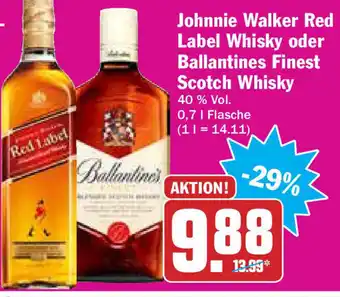 Hit Johnnie Walker Red Label Whisky oder Ballantines Finest Scotch Whisky 0,7L Angebot