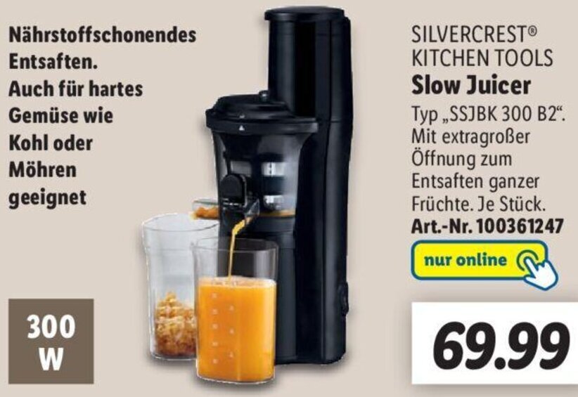 SILVERCREST KITCHEN TOOLS Slow Juicer SSJBK 300 B2 Angebot bei Lidl