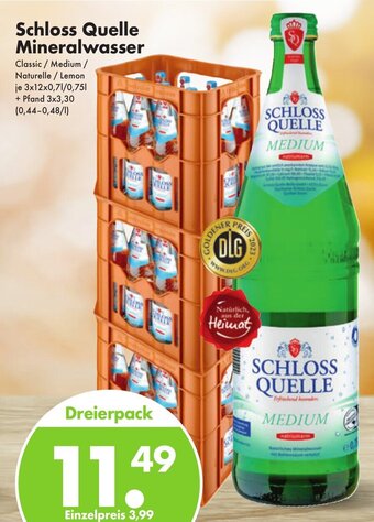 Trink und Spare Schloss Quelle Mineralwasser Classic / Medium/ Naturelle Lemon je 3x12x0,7/0,75L Angebot