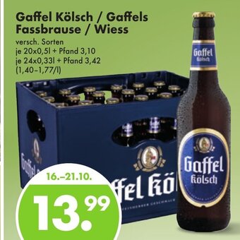 Trink und Spare Gaffel Kölsch / Gaffels Fassbrause / Wiess versch. Sorten 20*500/24*330ml Angebot