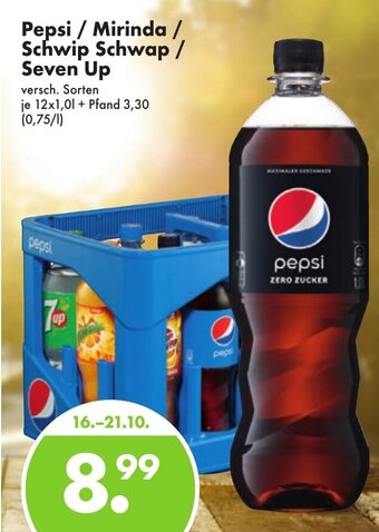 Trink und Spare Pepsi / Mirinda / Schwip Schwap / Seven Up versch. Sorten 12*1L Angebot