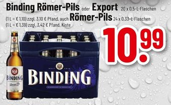 trinkgut Binding Römer-Pils oder Export 20x0,5-L, auch Römer-Pils 24 x 0,33-L Angebot