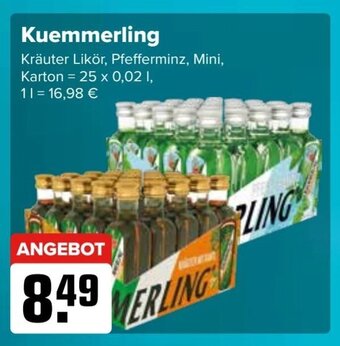 Logo Getränkemarkt Kuemmerling Kräuter Likör, Pfefferminz, Mini, 25 x 0,02 L Angebot