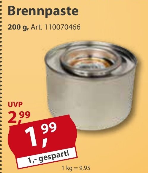 Brennpaste 200g Angebot bei Sonderpreis Baumarkt