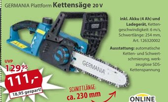 Sonderpreis Baumarkt GERMANIA Plattform Kettensäge 20 V Angebot