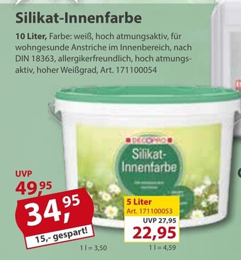 Sonderpreis Baumarkt DECOPRO Silikat-Innenfarbe 10 Liter, Farbe: weiß, hoch atmungsaktiv Angebot