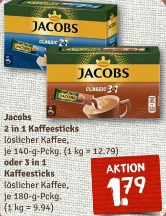 nahkauf Jacobs 2 in 1 Kaffeesticks 140 g oder 3in1 Kaffeesticks 180 g Pckg. Angebot