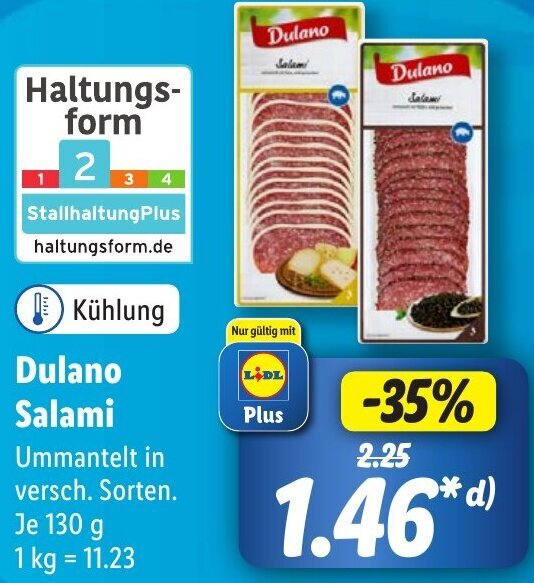 Dulano Salami 130 g Angebot bei Lidl