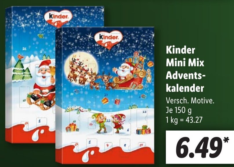 Kinder Mini Mix Adventskalender 150 g Angebot bei Lidl