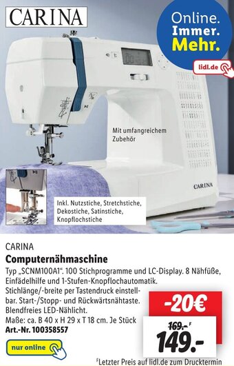 Lidl CARINA Computernähmaschine SCNM100A1 Angebot