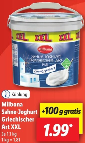 Lidl Milbona Sahne Joghurt Griechischer Art XXL 1,1 kg Angebot