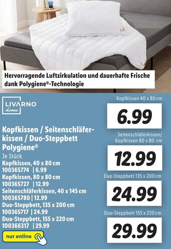 Lidl LIVARNO home Kopfkissen / Seitenschläferkissen / Duo-Steppbett Polygiene Angebot