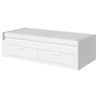 IKEA Brimnes tagesbett/2 schubladen/2 matratzen weiß/åfjäll mittelfest Angebot