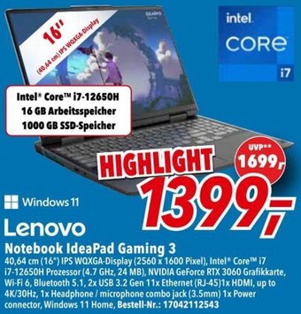 dodenhof Lenovo Notebook IdeaPad Gaming 3 Angebot