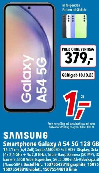 dodenhof SAMSUNG Smartphone Galaxy A 54 5G 128 GB Angebot