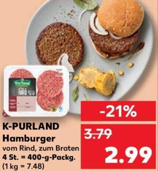 KPURLAND Hamburger 400 g Packg. Angebot bei Kaufland