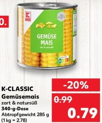 Kaufland K-CLASSIC Gemüsemais 340 g Dose Angebot