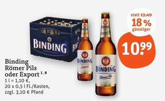 tegut Binding Römer Pils oder Export 20 x 0,5 l Angebot