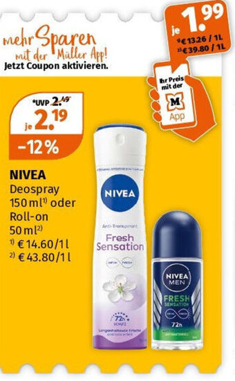 Müller NIVEA Deospray 150 ml oder Roll-on 50 ml Angebot